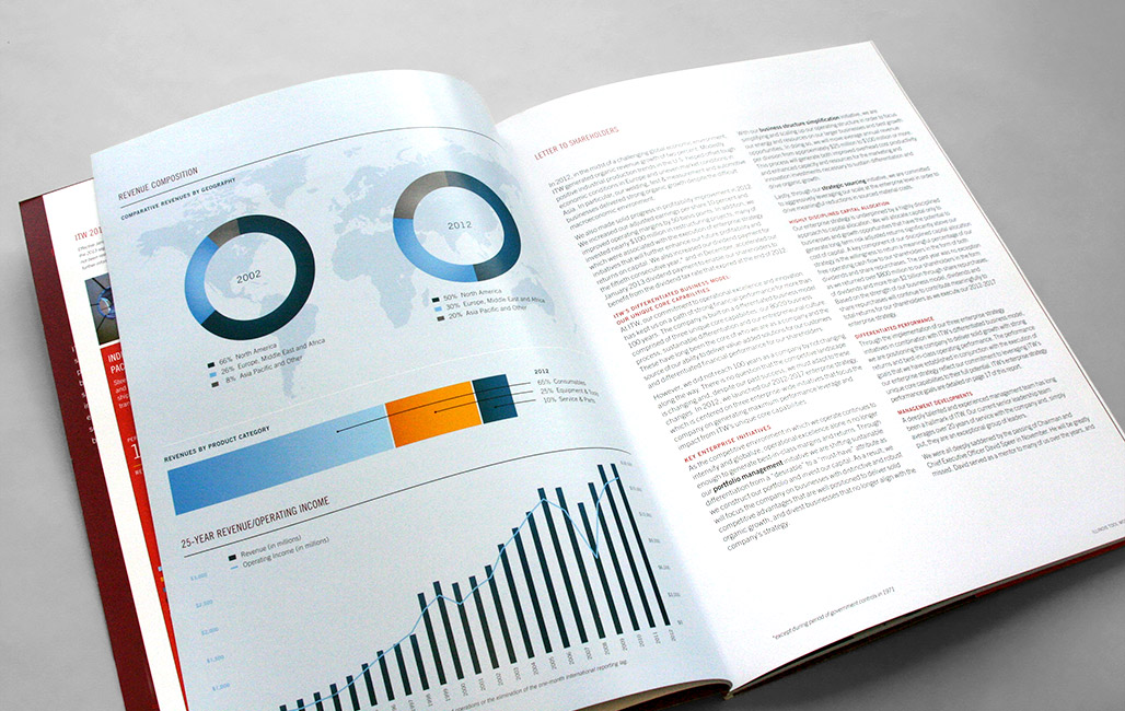 Annual report design using infographics to display financial data makes information easy to visualize.